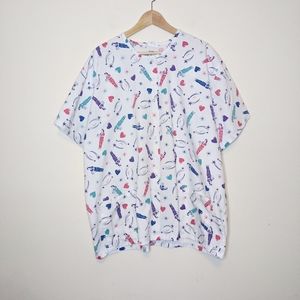 🍩Vintage NURSE'S SCRUB Button Snap USA MEDICAL Top🍩